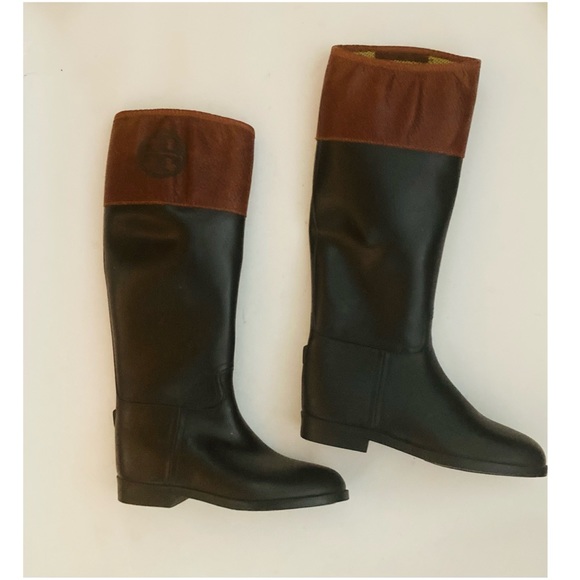 Tory Burch- Diana riding rain Boots with leather top- size 8 -  Like new. - Picture 3 of 10